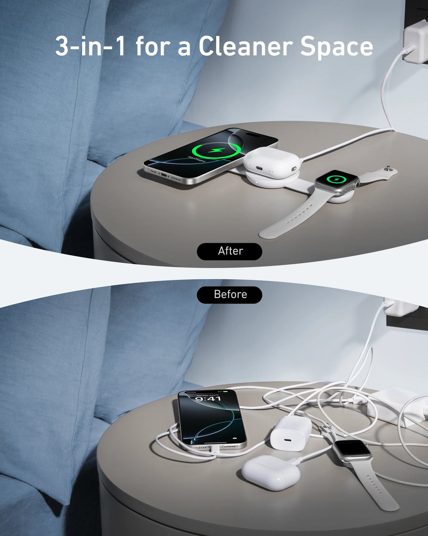 Anker MagGo 3-in-1 Qi2 Wireless Charging Station & Power Bank | 15W Fast MagSafe Charger, Foldable Travel Design