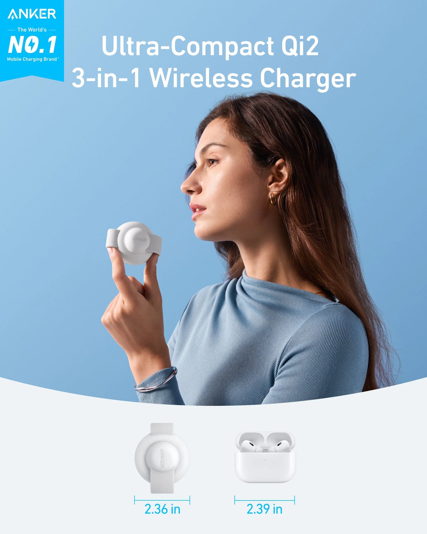 Anker MagGo 3-in-1 Qi2 Wireless Charging Station & Power Bank | 15W Fast MagSafe Charger, Foldable Travel Design