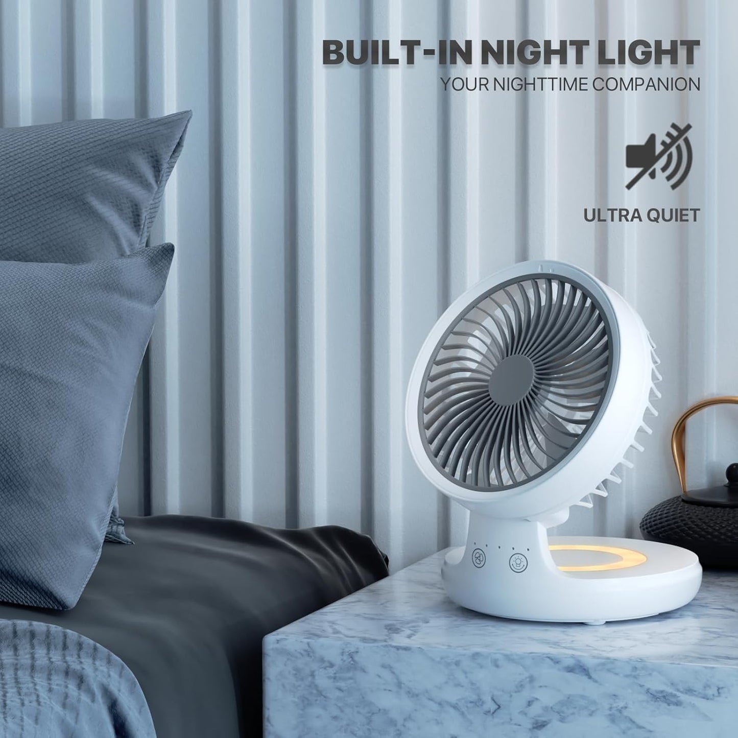 8-Inch Portable USB Rechargeable Desk Fan – Quiet, Battery-Operated with Adjustable Speeds for Home, Office, and Bedroom Use
