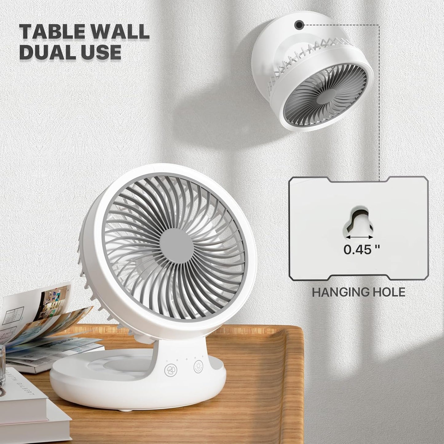8-Inch Portable USB Rechargeable Desk Fan – Quiet, Battery-Operated with Adjustable Speeds for Home, Office, and Bedroom Use