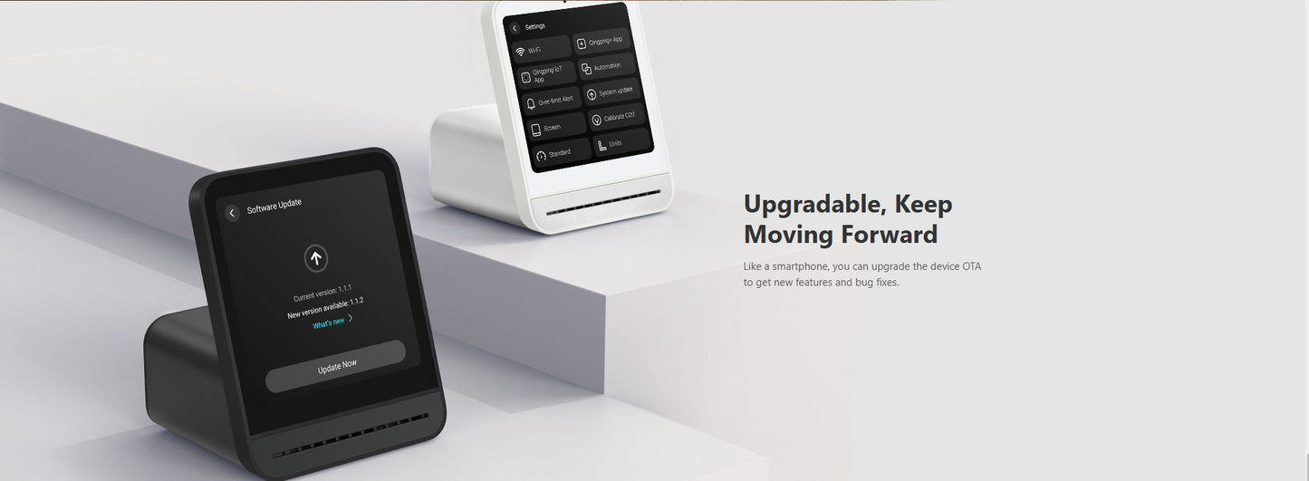 Qingping Air Monitor 2 - 7 metrics · Replaceable PM sensor · Automation · Touchscreen · Wi-Fi connectivity
