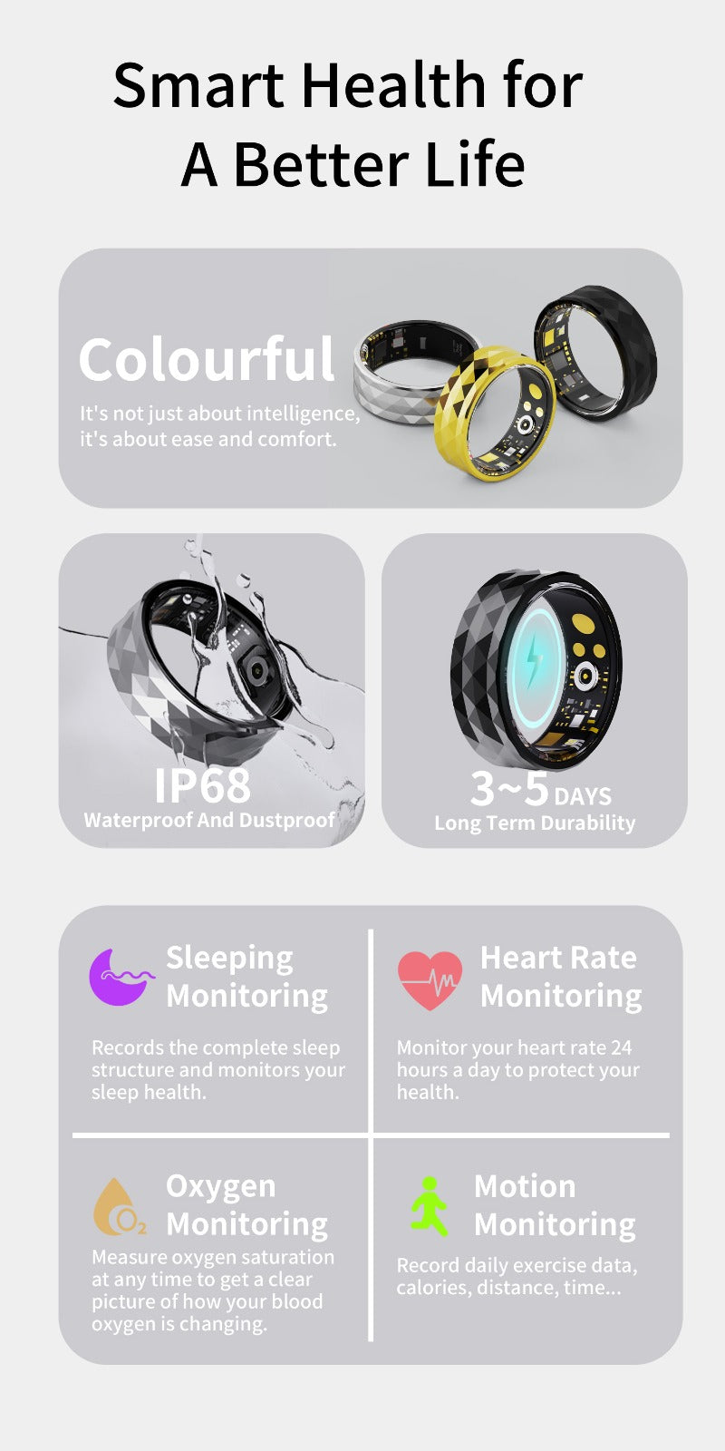 Songan Smart Ring - USB Rechargeable/ Weight Measurer/ Health Tracker