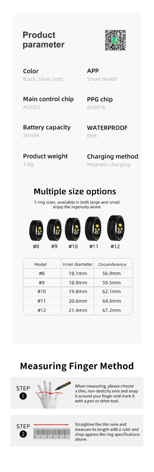Songan Smart Ring - USB Rechargeable/ Weight Measurer/ Health Tracker