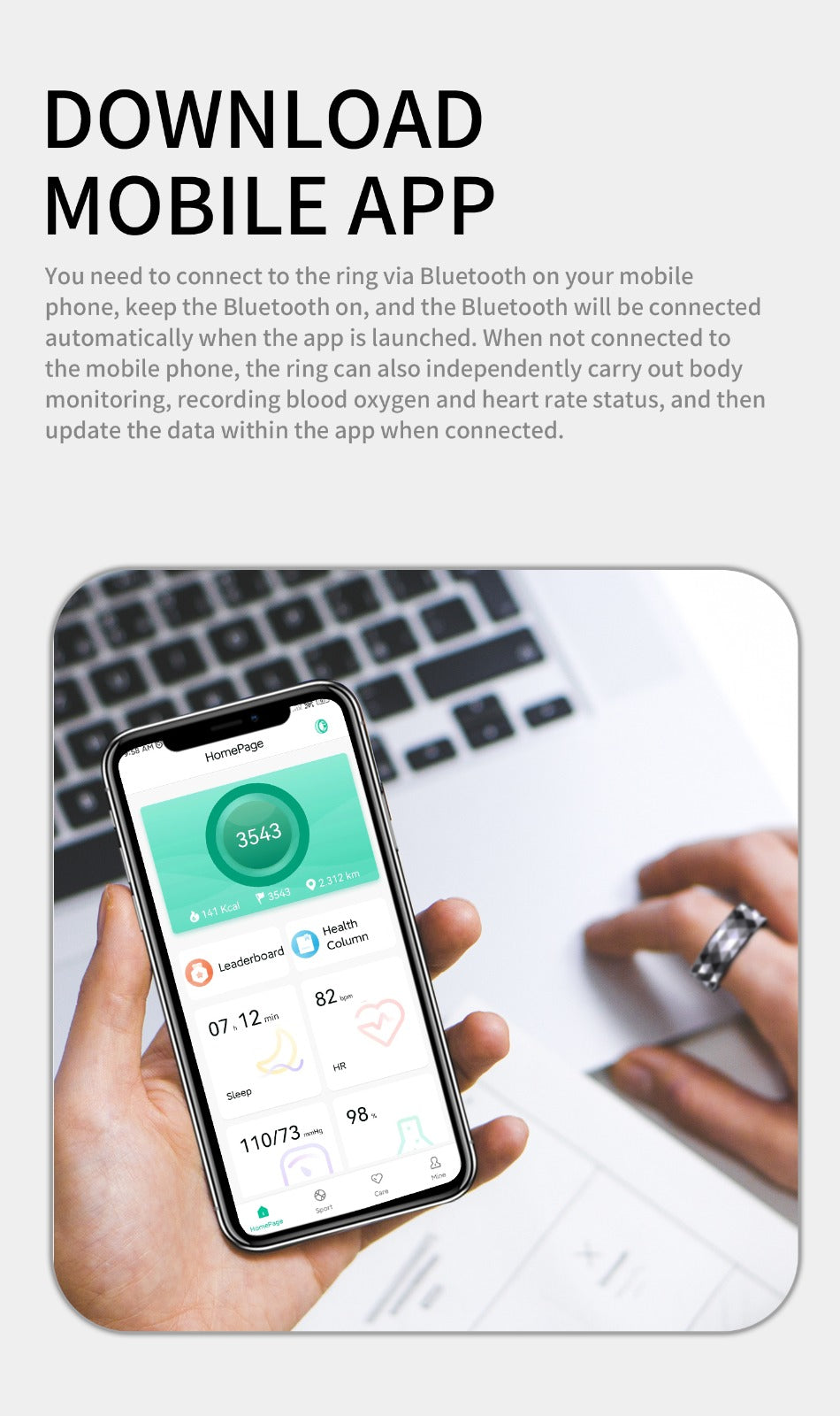 Songan Smart Ring - USB Rechargeable/ Weight Measurer/ Health Tracker
