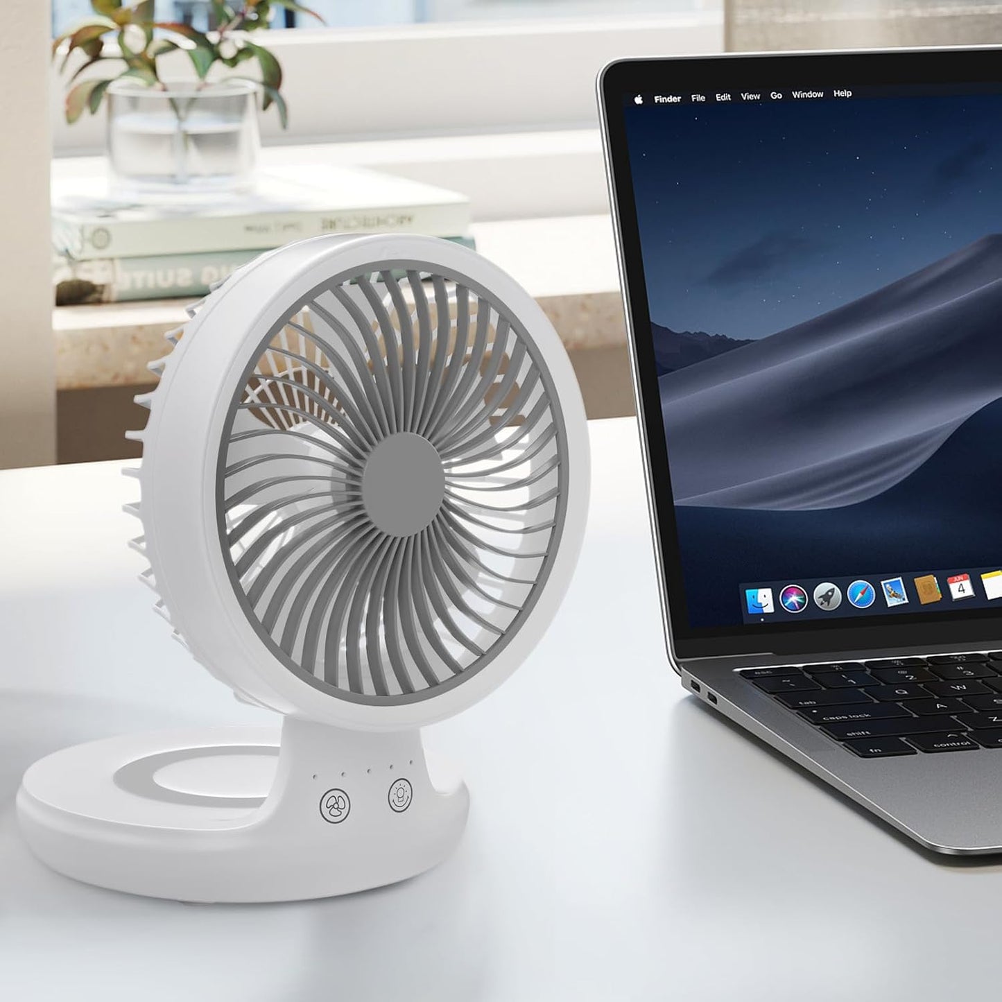 8-Inch Portable USB Rechargeable Desk Fan – Quiet, Battery-Operated with Adjustable Speeds for Home, Office, and Bedroom Use