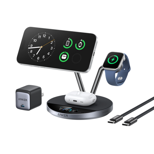Anker Prime 3-in-1 MagGo Wireless Charging Station | 25W Fast MagSafe Charger with TEC Cooling & Smart Display