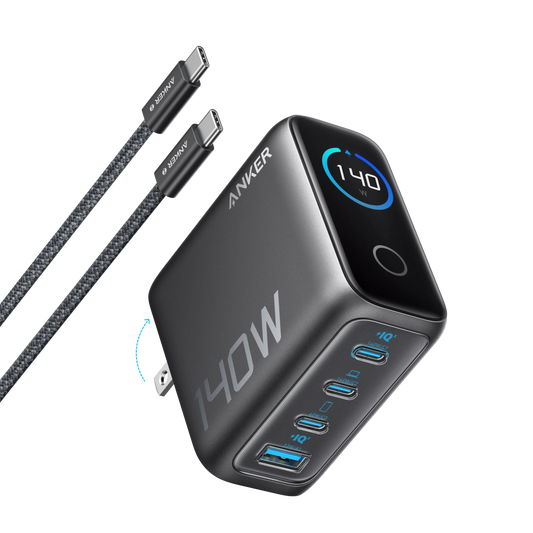 Anker 140W USB-C GaN Charger with 4-Port Fast Charging, Smart Display for Laptops and Phones