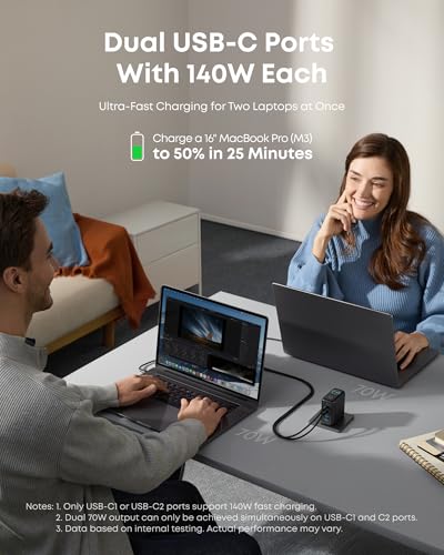 Anker 140W USB-C GaN Charger with 4-Port Fast Charging, Smart Display for Laptops and Phones