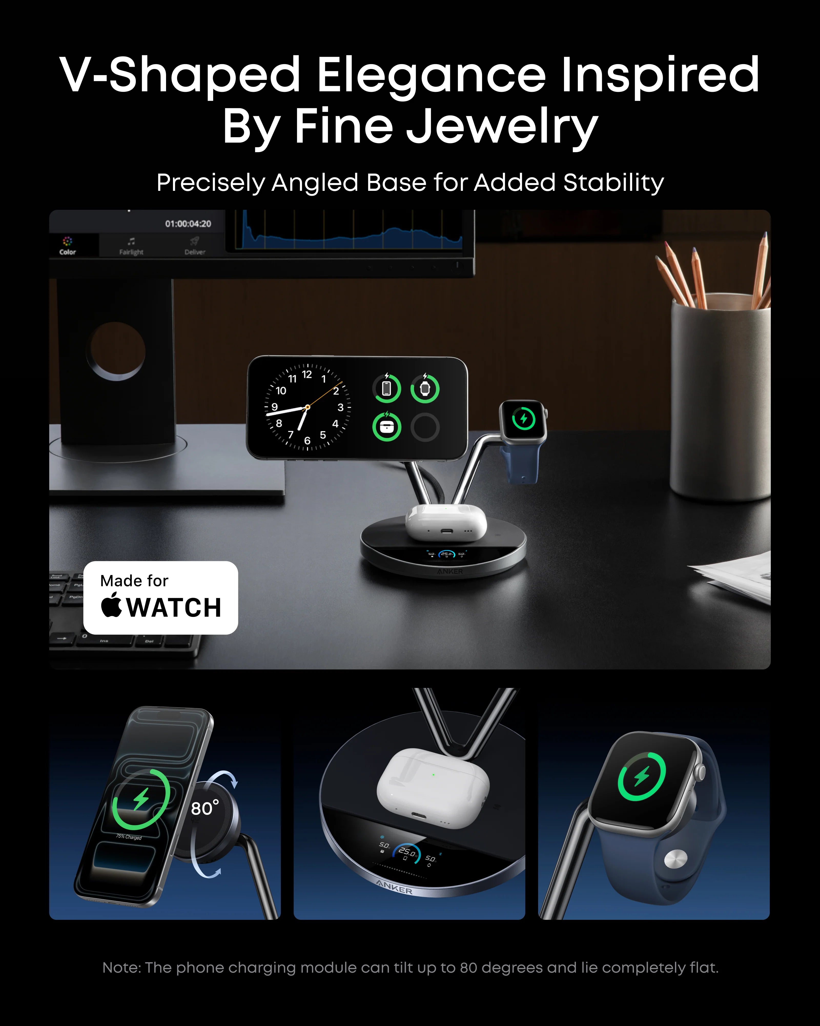 Anker Prime 3-in-1 MagGo Wireless Charging Station | 25W Fast MagSafe Charger with TEC Cooling & Smart Display