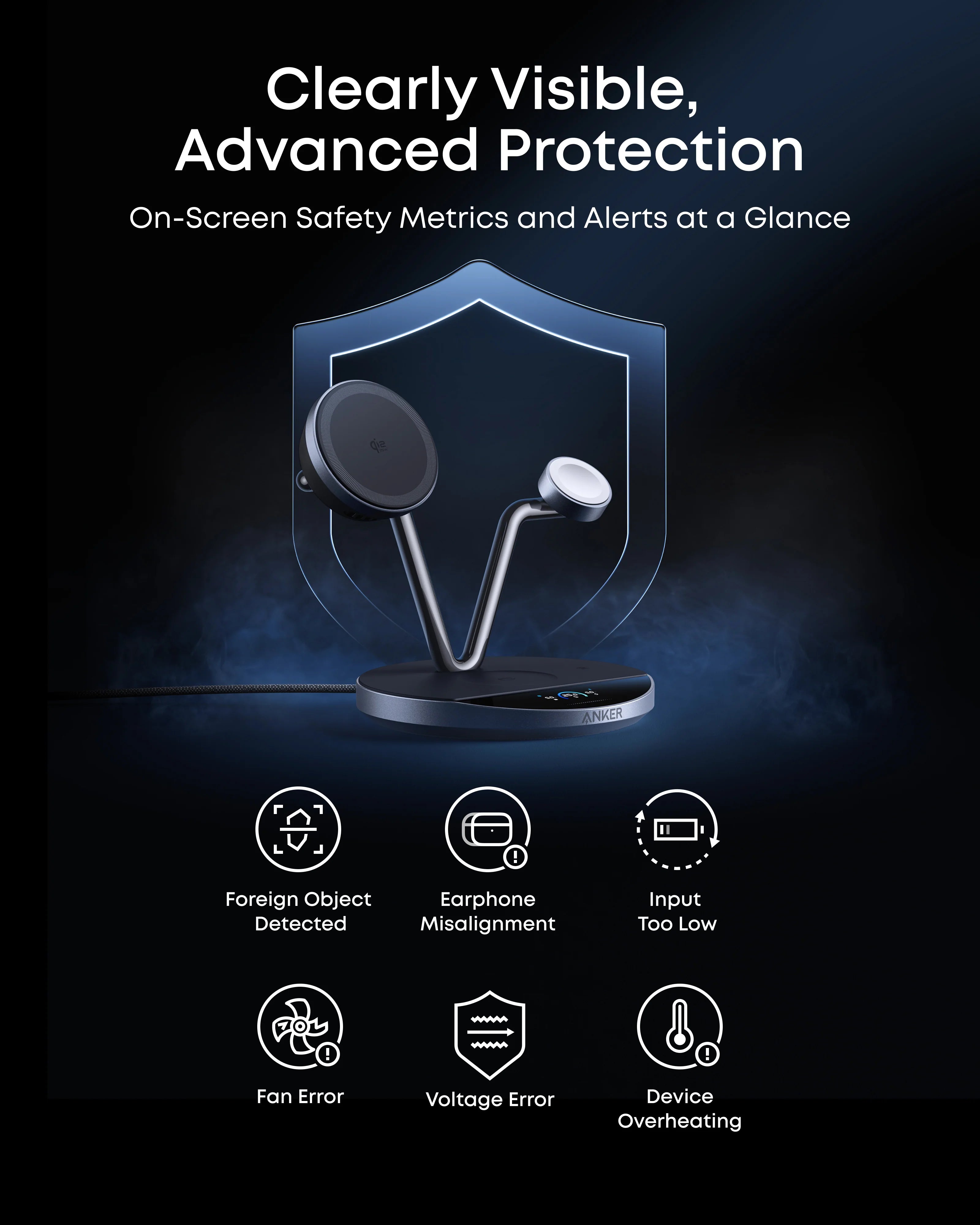 Anker Prime 3-in-1 MagGo Wireless Charging Station | 25W Fast MagSafe Charger with TEC Cooling & Smart Display