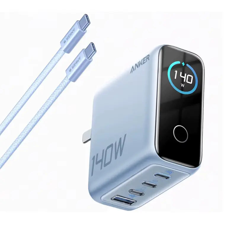 Anker 140W USB-C GaN Charger with 4-Port Fast Charging, Smart Display for Laptops and Phones