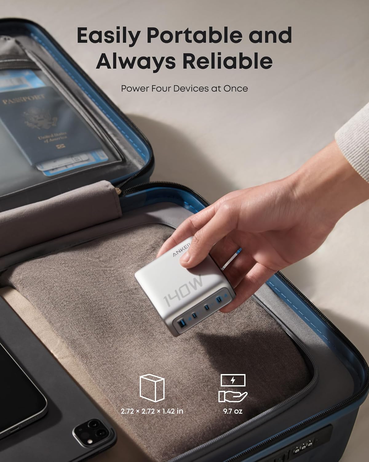 Anker 140W USB-C GaN Charger with 4-Port Fast Charging, Smart Display for Laptops and Phones