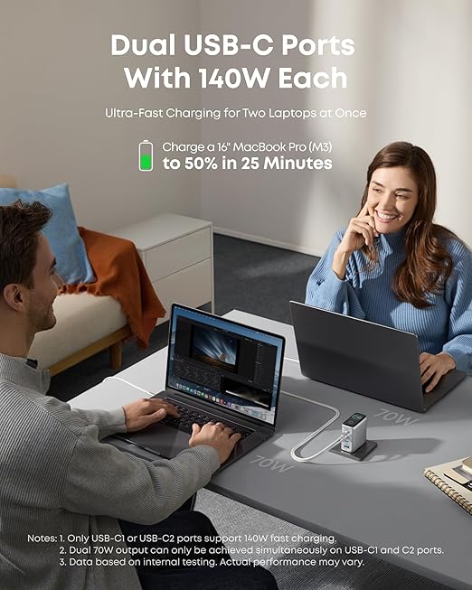 Anker 140W USB-C GaN Charger with 4-Port Fast Charging, Smart Display for Laptops and Phones