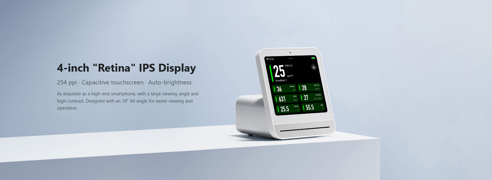 Qingping Air Monitor 2 -  7 metrics · Replaceable PM sensor · Automation · Touchscreen · Wi-Fi connectivity
