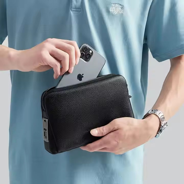 Men's Bag Fingerprint Lock/ Genuine Leather/ Envelope Bag/ Clutch Bag/ Business and Fashion Clutch