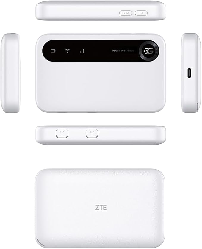 ZTE U50 5G MiFi Portable Wi-Fi 6 Router, AX1800 Mobile Hotspot, 4500mAh Battery, Dual TS-9 External Antenna Ports, Supports 32 Devices